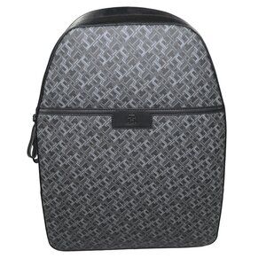 Tommy Hilfiger Faux Leather Monogram Men's Dome Backpack W/ Pockets NWT Black